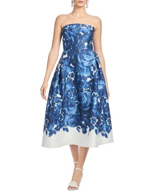 Sachin & Babi Shay Floral Strapless Stretch Mikado Cocktail Midi Dress in Blue | Lyst Sachin & Babi Shay Floral Strapless Stretch Mikado Cocktail Midi Dress in Blue | Lyst
