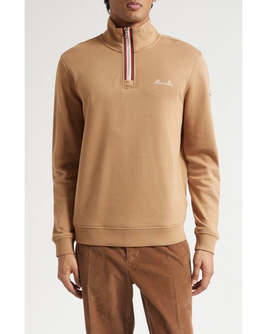 Moncler Embroidered Logo Patch Fleece Quarter Zip Sweatshirt in
