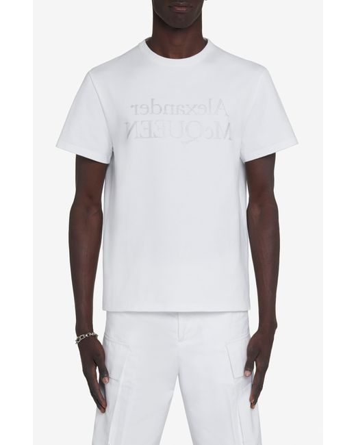 Alexander McQueen White Reverse Logo Cotton Graphic T-shirt for men