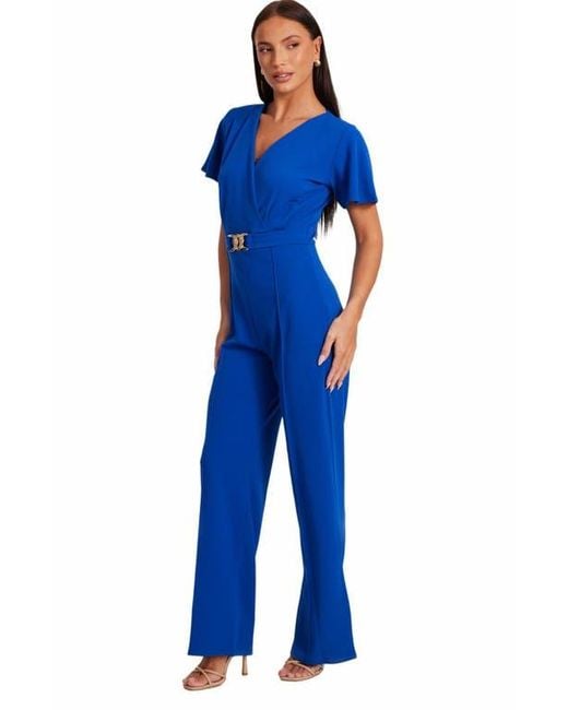 Quiz Blue Scuba Crepe Wrap Front Palazzo Jumpsuit