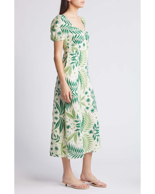 & Other Stories Green & Puff Sleeve Linen Dress