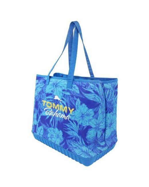 Tommy Bahama Blue Water-Repellent Tote With Pouch Tropical Floral Print
