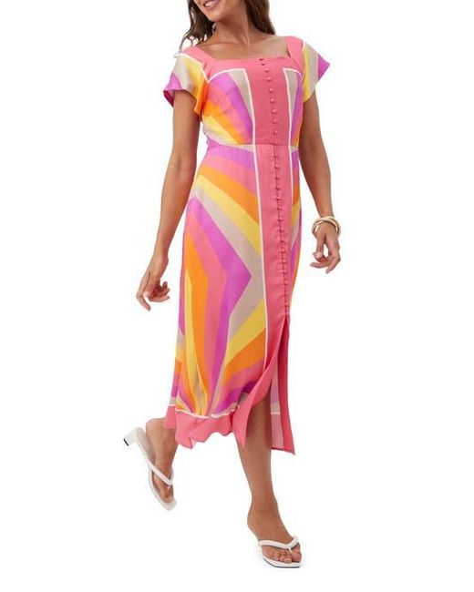 Trina Turk Red Apres Button Front Chevron Satin Dress
