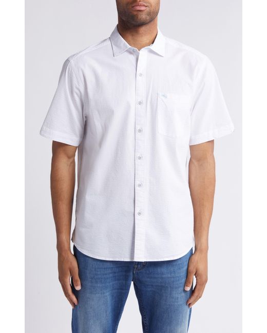 Tommy Bahama White Nova Wave Stretch Short Sleeve Seersucker Button-up Shirt for men