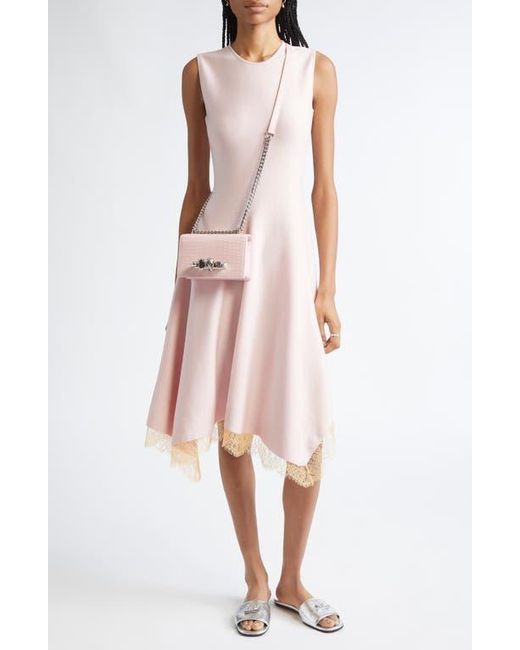 Alexander McQueen Pink Lace Trim Asymmetric Wool Blend Knit Dress