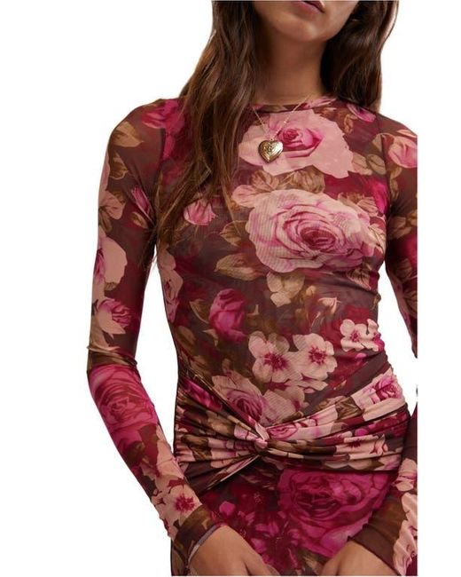 Free People Red Gianni Long Sleeve Stretch Mesh Body-Con Dress