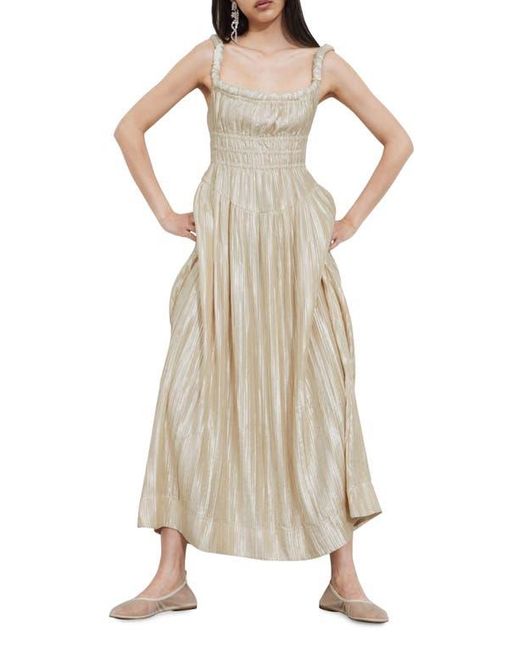 & Other Stories Pleated Metallic Satin Dress in Natural | Lyst