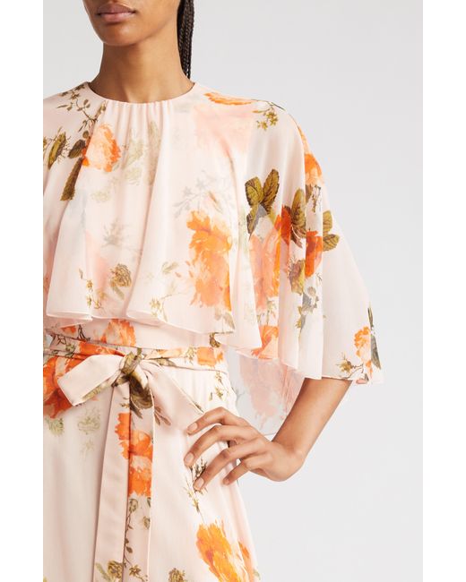 Erdem Multicolor Floral Print Cape Sleeve Silk Chiffon Gown