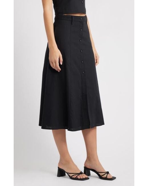 Wayf Black Cynthia Button-Through Midi Skirt
