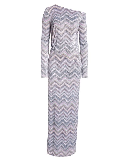 Missoni Gray Sparkly Sequin Long Sleeve Chevron Knit Gown