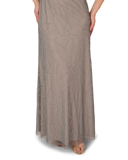 Adrianna Papell Brown Beaded Sleeveless Blouson Gown