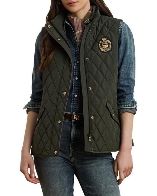 Ralph Lauren Women's Black Crest Patch Diamond Quilted Vest - Main Image