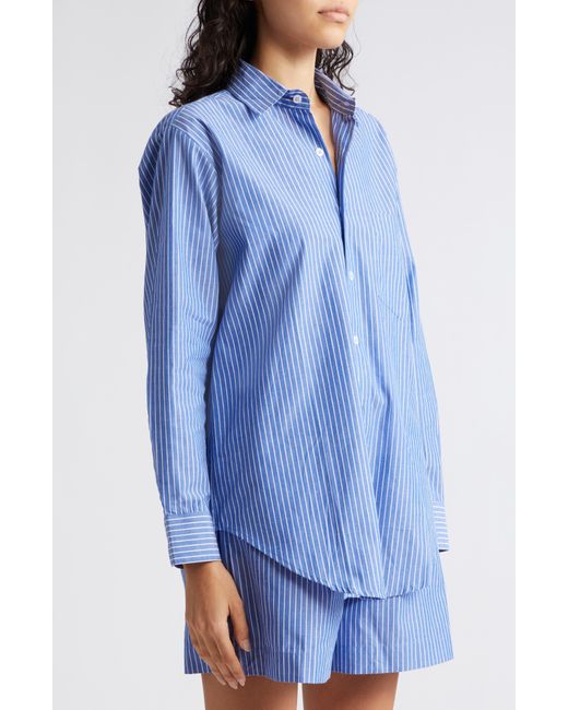 MILLE Blue Sofia Long Sleeve Burnout Lace Button-up Shirt