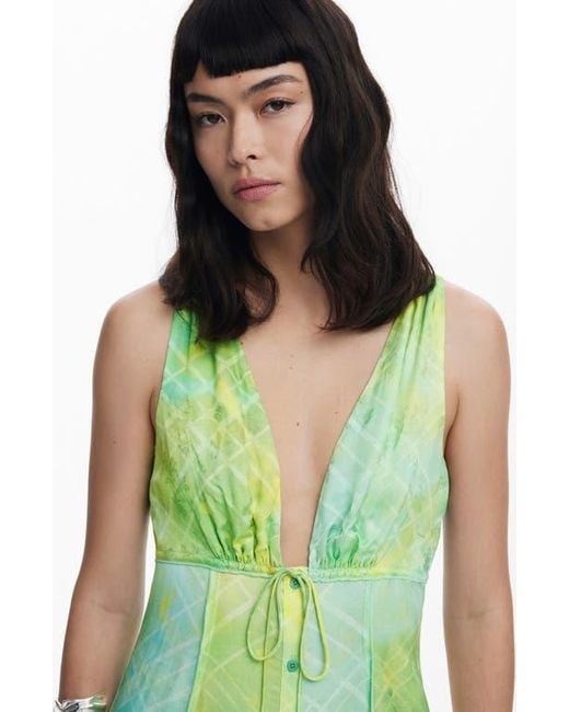 Desigual Green Sleeveless A-Line Midi Dress