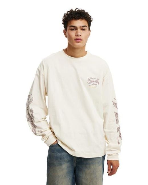 Cotton On White Box Fit Tylah Saunders Long Sleeve T-Shirt for men