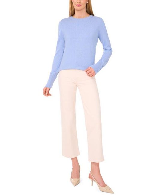 Halogen® Blue Button Cuff Crewneck Sweater
