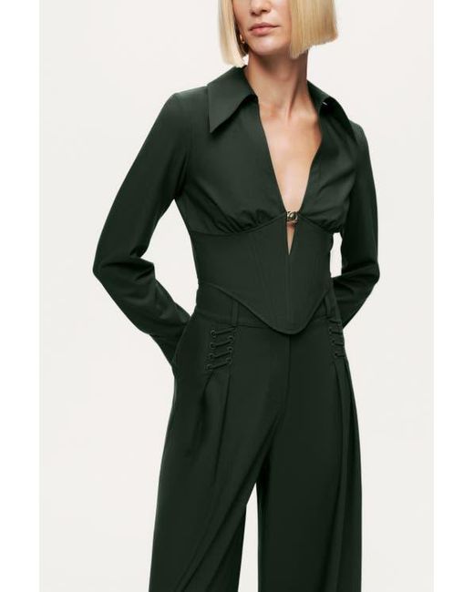 Nocturne Green Sculpted Deep-V Corset Blouse