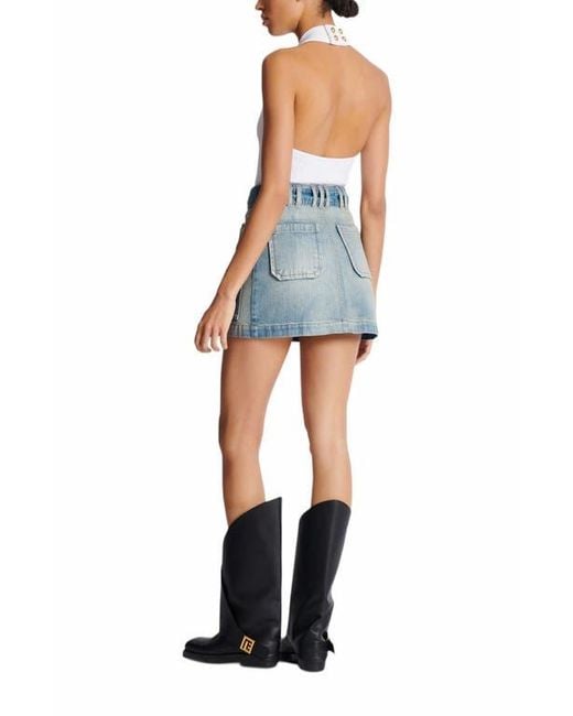 Balmain Blue Denim Skirt With Pockets