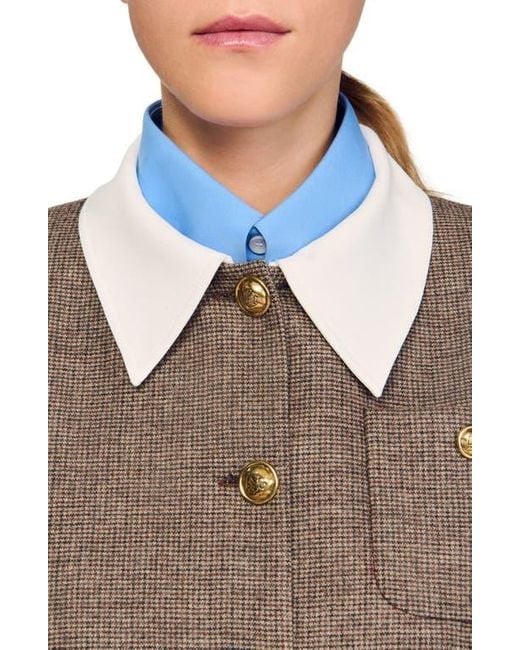 Sandro Blue Houndstooth Suit Jacket