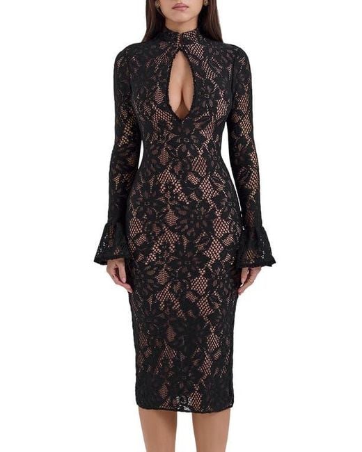 House Of Cb Pierette Long Sleeve Cotton Blend Cocktail Dress in Black | Lyst