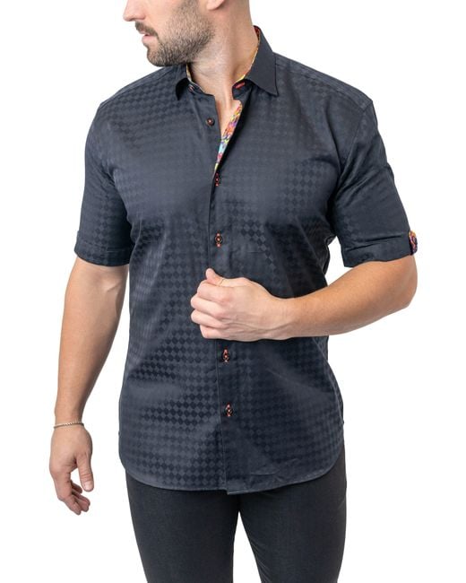 Maceoo Blue Galileo Panam 68 Contemporary Fit Short Sleeve Button-up Shirt At Nordstrom for men