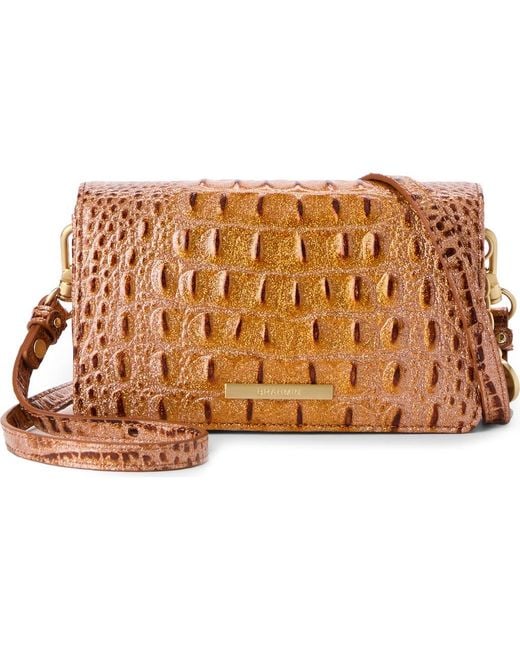 Brahmin Brown Minuette Croc Embossed Leather Crossbody Bag