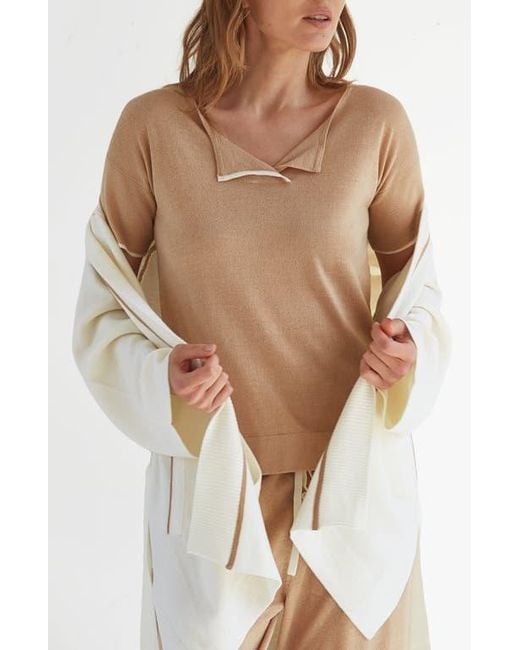 Oyun Brown Split Neck Tee
