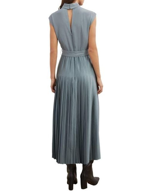 Reiss Blue Ania Belted Pleated Maxi Dress