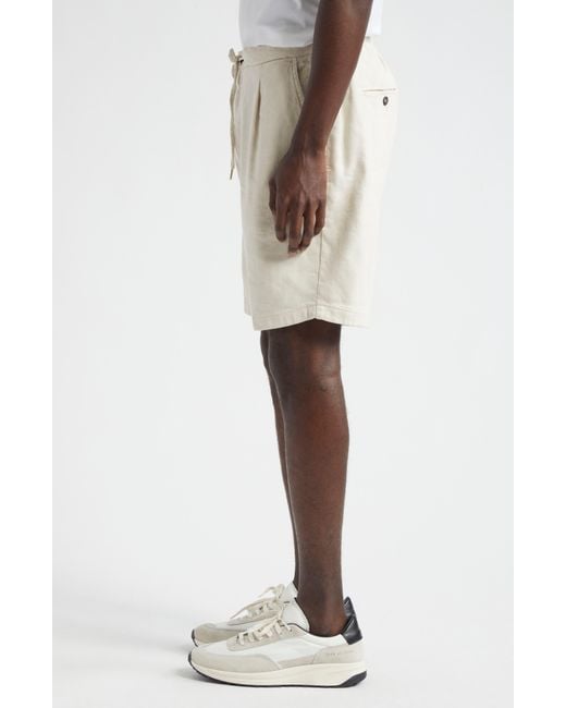 Thom Sweeney Natural Pleated Stretch Linen & Cotton Jersey Shorts for men