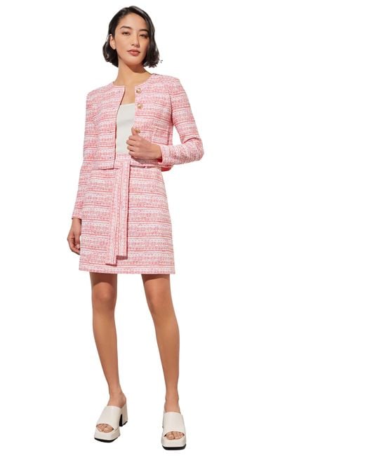 Ming Wang Pink Stripe Tweed Belted Miniskirt