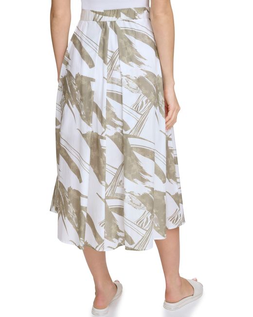 DKNY Natural Print Pleated Voile Midi Skirt