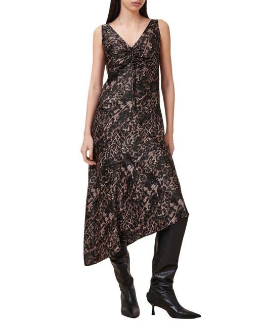 AllSaints Alexi Print Asymmetric Dress in Brown | Lyst