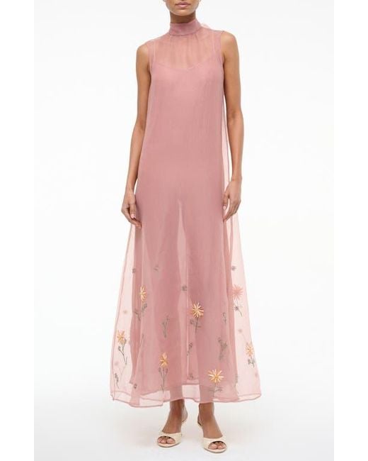 Staud Pink Albee Embroidered Sleeveless Maxi Dress