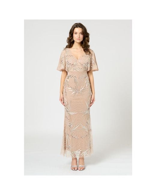 Beauut Embellished Sequin Beaded Maxi Dress With Cape Sleeve in Natural | Lyst Beauut Embellished Sequin Beaded Maxi Dress With Cape Sleeve in Natural | Lyst