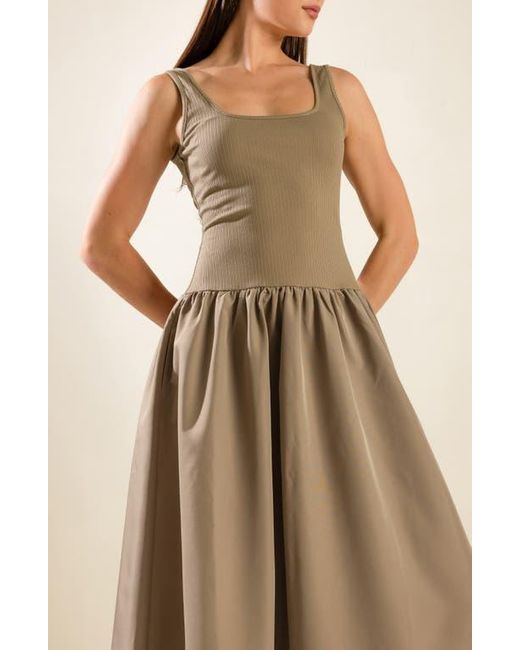 FREEMARKET Natural Sleeveless Mixed Media Maxi Dress