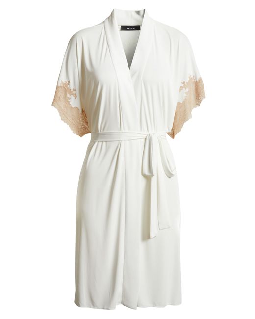 Natori White Thalia Lace Appliqué Short Sleeve Robe