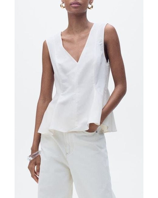 Mango White Sleeveless Peplum Top