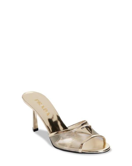 Prada White Triangle Logo Mesh Slide Sandal