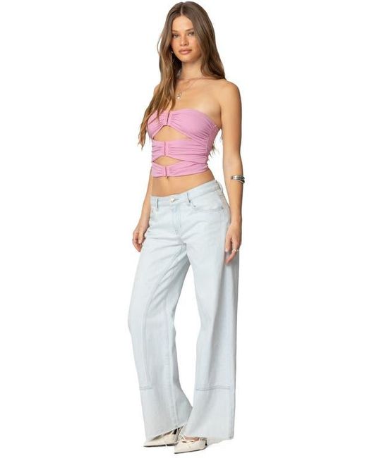 Edikted Red Ariella Cutout Strapless Crop Top