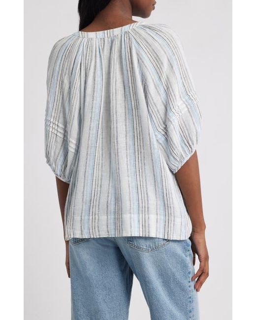 Rails Blue Shoshanna Stripe Puff Sleeve Linen Blend Top