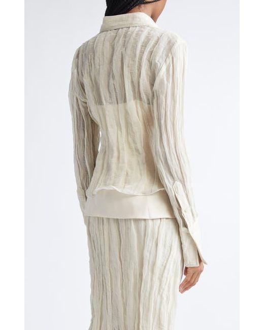 Brandon Maxwell White The Billie Crinkle Metallic Organza Button-Up Shirt