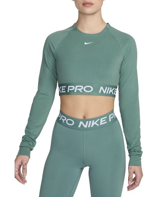 Nike Green Pro 365 Dri-fit Long Sleeve Crop Top