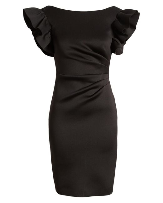 Eliza J Black Ruffle Sleeve Scuba Crepe Cocktail Sheath Dress