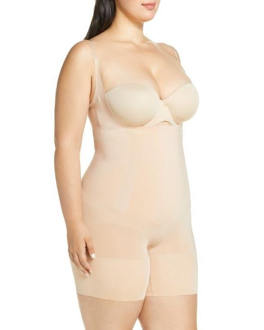 Spanx Natural Spanxsculpt Oncore Open Bust Mid Thigh Bodysuit