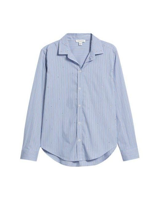 Beach Lunch Lounge Blue Lynden Embellished Stripe Cotton Blend Button-Up Shirt