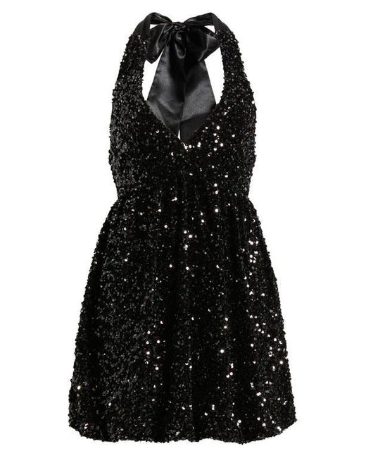 Emerald Sundae Black Sequin Plunge Halter Neck Bubble Minidress