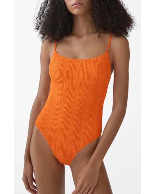 Mango Orange Textured One-piece Swimsuit