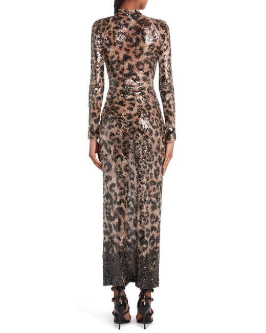 Tom Ford Multicolor Sequin Leopard Print Long Sleeve Gown