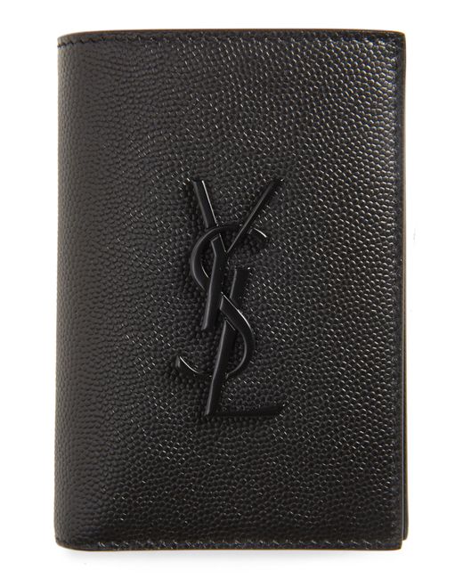 Saint Laurent Black Ysl Monogram Textured Leather Credit Card Wallet for men