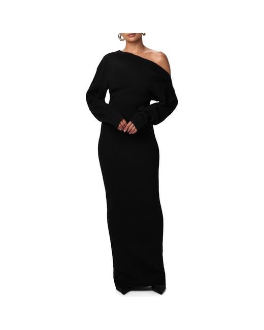 Naked Wardrobe Black One-Shoulder Long Sleeve Maxi Sweater Dress